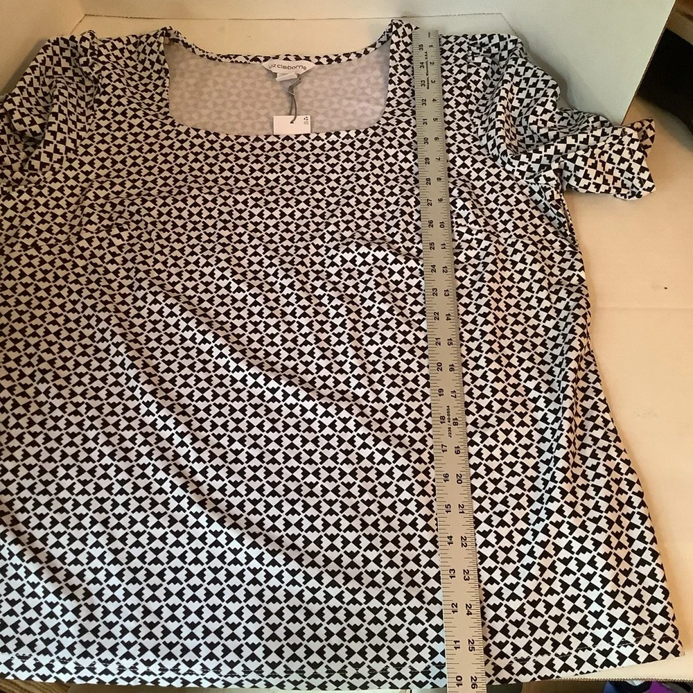 Liz Claiborne Top Short Sleeve White Geo Size XL New - Picture 7 of 11